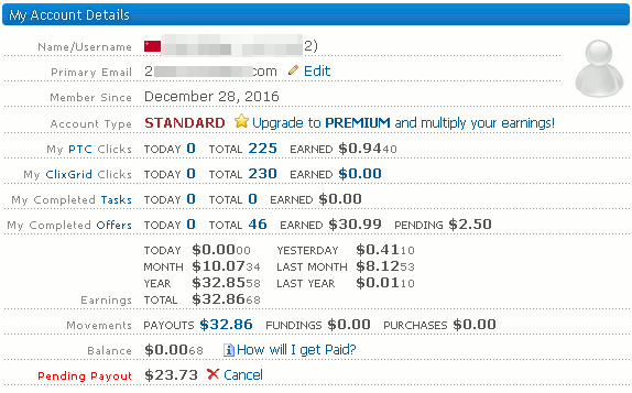 ClixSense待收款23.73美元