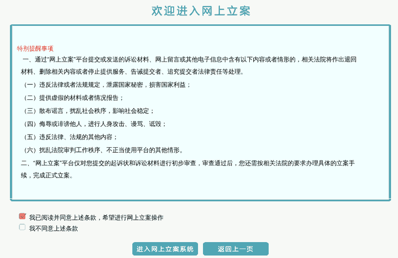 网上立案提醒事项