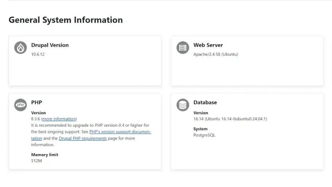Server System Information Drupal 10.6 / PHP 8.3
